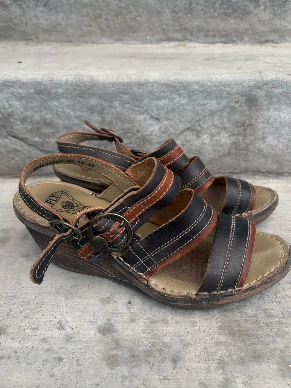 FLY London Sebta Leather Strappy Wedge Sandals